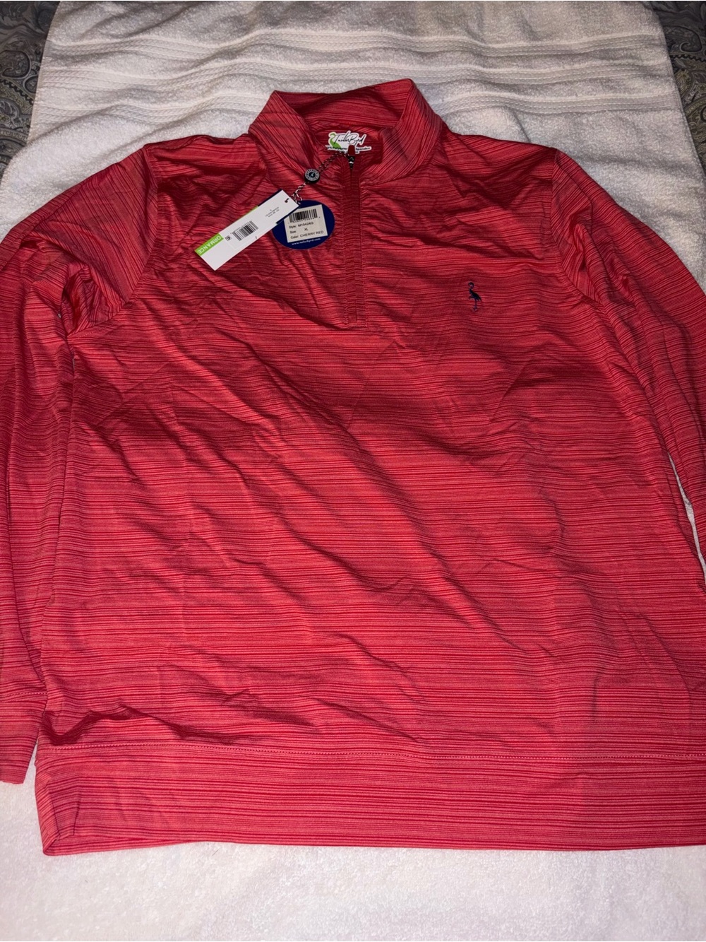 Tailorbyrd Women's Red Striped Long-Sleeve Quarter-Zip Polo- New
